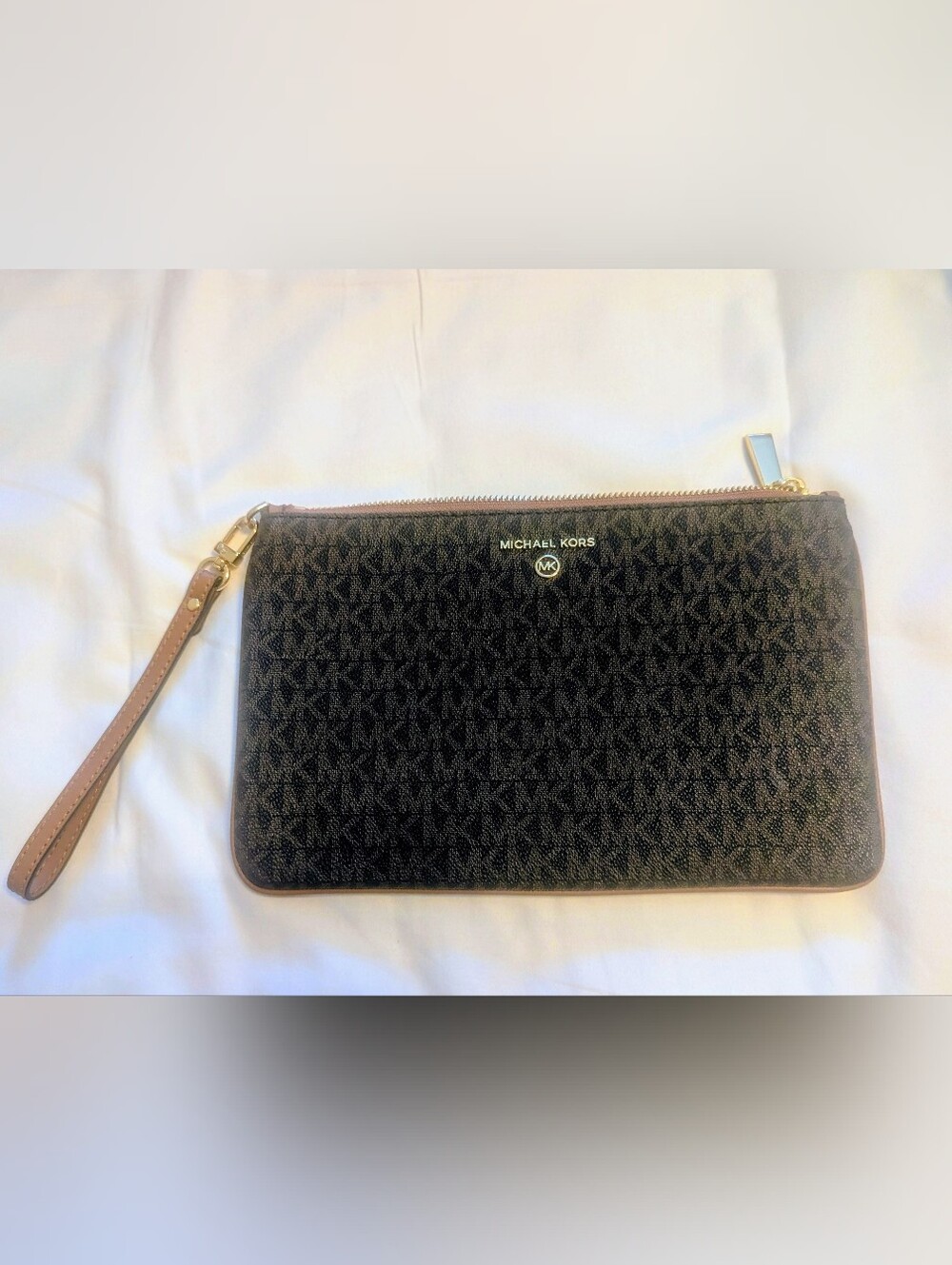 Michael Kors Jet Set Large Signature Logo Wristlet Brown and Luggage
